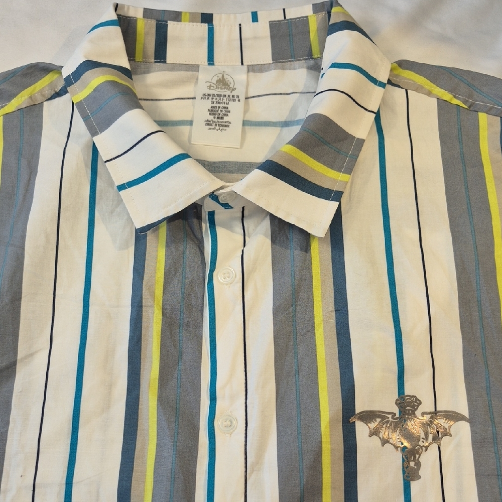 Disney Haunted Mansion Mens Short Sleeve Blue and Gray Casual Button Down Shirt - Picture 1 of 11